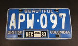 1983 Beautiful British Columbia Blue with White Letters Vehicle License Plate - Treasure Valley Antiques & Collectibles