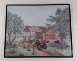 Vintage Kay Lamb Shannon "Martin's Garage" Country Scene Coca-Cola 7UP Double Cola Framed Print - Treasure Valley Antiques & Collectibles
