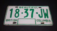 c. 1986 Beautiful British Columbia White with Green Letters Vehicle License Plate 18 37 JW - Treasure Valley Antiques & Collectibles