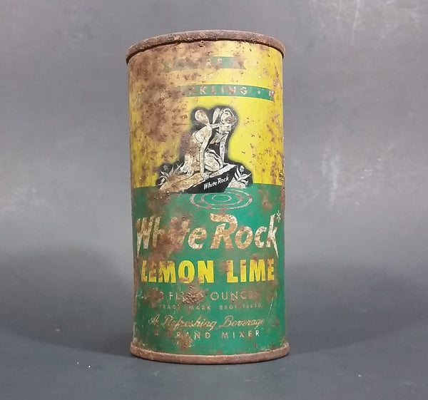 1960s White Rock Beverages Lemon Lime 10 fl oz Puncture Flat Top Soda Can - Mira Can - Treasure Valley Antiques & Collectibles