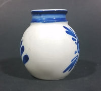 Vintage Handpainted Delfts Blue 107 Miniature Floral Decor Round Bulb Vase - Treasure Valley Antiques & Collectibles