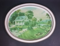 Vintage Currier and Ives "The American Homestead - Summer" Print Oval Tray - Treasure Valley Antiques & Collectibles