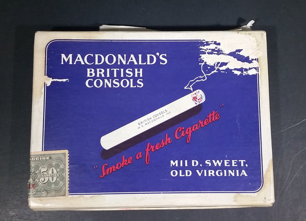 Rare 1942 Macdonald's British Consols Mild, Sweet, Old Virginia 50 Tobacco Cigarettes Package - Treasure Valley Antiques & Collectibles