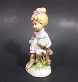 Vintage Victorian Girl with Flower Bowl Sitting on Fence Ceramic Figurine - Numbered - Taiwan - Treasure Valley Antiques & Collectibles