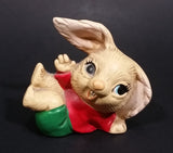 1970s Pepiware Bunny Laying on His Side Waving in Red Shirt Green Pants Figurine - England - Treasure Valley Antiques & Collectibles