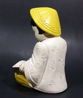 Vintage Chalkware Asian Child in Yellow Hat Sitting and Reading a Book Figurine - Treasure Valley Antiques & Collectibles