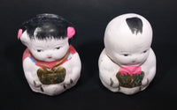Vintage Hand Painted Asian Dark Mud Clay Boy and Girl Figurines - Treasure Valley Antiques & Collectibles