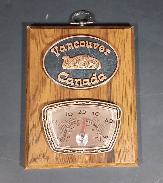 Vintage "A & F" Vancouver Native Art Orca Whale Emblem Thermometer Wood Wall Plaque - Treasure Valley Antiques & Collectibles