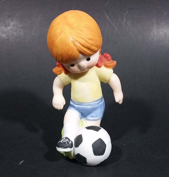 1982 Enesco Sports Little Girl Playing Football Soccer Decorative Collectible Figurine - Treasure Valley Antiques & Collectibles