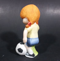 1982 Enesco Sports Little Girl Playing Football Soccer Decorative Collectible Figurine - Treasure Valley Antiques & Collectibles