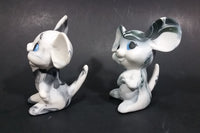 Vintage Light and Dark Grey with Blue Eyes Mouse Couple Figurines - Signed "KAE" - Treasure Valley Antiques & Collectibles