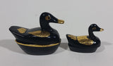 Decorative Black Lacquer with Gold Wings Mother and Baby Duck Lidded Containers - Treasure Valley Antiques & Collectibles