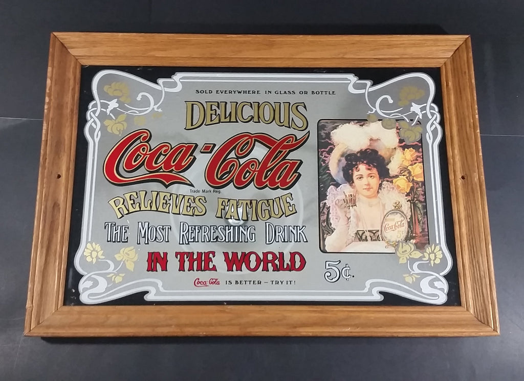 Vintage Coca-Cola Coke Wood Framed Mirror Advertising Sign 5¢ Cents 20 ...