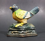 Antique Metalware Cast Iron Painted Yellow and Green Black Headed Song Bird Door Stop - Treasure Valley Antiques & Collectibles