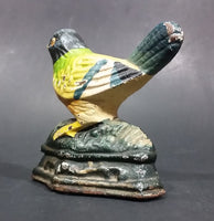 Antique Metalware Cast Iron Painted Yellow and Green Black Headed Song Bird Door Stop - Treasure Valley Antiques & Collectibles