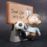 1982 Enesco Soccer Boy With Scoreboard Timer Clock "Dear God, Let's Go" Ceramic Figurine - Treasure Valley Antiques & Collectibles