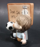1982 Enesco Soccer Boy With Scoreboard Timer Clock "Dear God, Let's Go" Ceramic Figurine - Treasure Valley Antiques & Collectibles