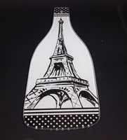 Wine Bottle Shaped Black and White Eiffel Tower Design Glass Cheese Cutting Board - Treasure Valley Antiques & Collectibles