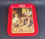 1988 Coca-Cola Coke Soda Pop "Village Blacksmith" Red Metal Beverage Serving Tray - Treasure Valley Antiques & Collectibles