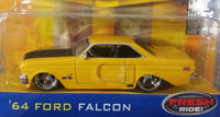 2006 Jada Big Time Muscle Yellow 1964 Ford Falcon Die Cast Toy Car 1:64 Scale New In Package - Treasure Valley Antiques & Collectibles