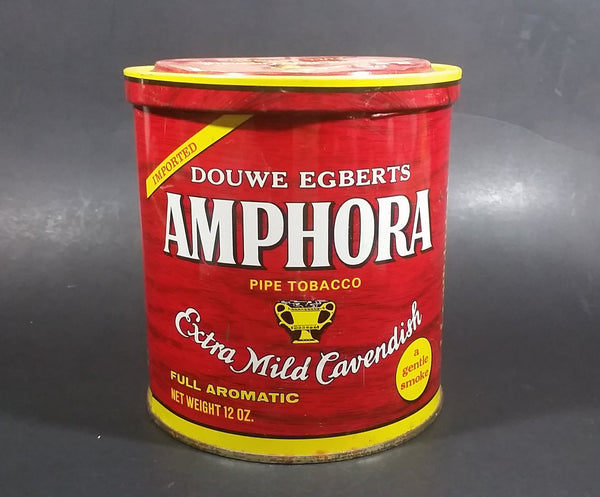 Vintage Douwe Egberts Amphora Pipe Tobacco Extra Mild Cavendish 12oz Red Tin Can - Empty - Treasure Valley Antiques & Collectibles