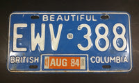 1984 Beautiful British Columbia Blue with White Letters Vehicle License Plate - Treasure Valley Antiques & Collectibles
