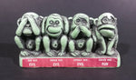 Vintage Cal Themes Inc. 1968 4 Wise Monkeys See No Evil Have No Fun Green Chalk Ware Figurine - Treasure Valley Antiques & Collectibles