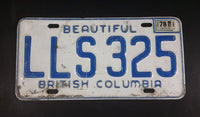 1978 Beautiful British Columbia White with Blue Letters Vehicle License Plate LLS 325 - Treasure Valley Antiques & Collectibles