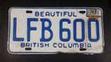 1978 Beautiful British Columbia White with Blue Letters Vehicle License Plate LFB 600 - Treasure Valley Antiques & Collectibles