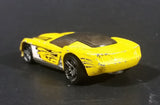 2002 Hot Wheels Pony-Up Yellow w/ White & Black Flames Die Cast Toy Race Car - Treasure Valley Antiques & Collectibles