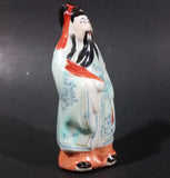 Vintage Chinese Wiseman in a Light Blue Robe with Red Item in Hand Figurine - Treasure Valley Antiques & Collectibles