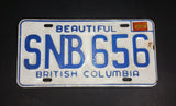 1975 Beautiful British Columbia White with Blue Letters Vehicle License Plate SNB 656 - Treasure Valley Antiques & Collectibles