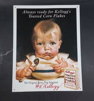 2002 Vintage Style "Always ready for" Kellogg's Toasted Corn Flakes Baby Toddler Tin Sign - Treasure Valley Antiques & Collectibles