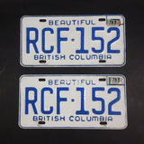 1978 Beautiful British Columbia White with Blue Letters Vehicle License Plate Set of 2 RCF 152 - Treasure Valley Antiques & Collectibles