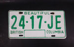 c. 1986 Beautiful British Columbia White with Green Letters Vehicle License Plate 24 17 JE - Treasure Valley Antiques & Collectibles