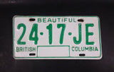 c. 1986 Beautiful British Columbia White with Green Letters Vehicle License Plate 24 17 JE - Treasure Valley Antiques & Collectibles