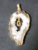 Oco Geode Crystal Slice Gold Plated w/ Brown Yellow Gemstone Necklace Pendant - Treasure Valley Antiques & Collectibles
