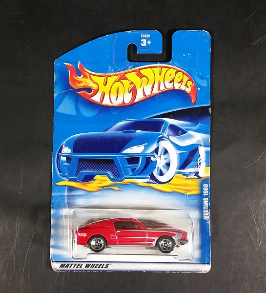 2001 Hot Wheels 1968 Ford Mustang Red Die Cast Toy Car #126 50656 New w/ Blue Card - Opening Hood - Treasure Valley Antiques & Collectibles
