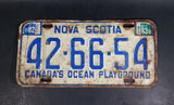 1970s 1980s Nova Scotia Canada's Ocean Playground White with Blue Letters Vehicle License Plate - Multple Stickers - Treasure Valley Antiques & Collectibles