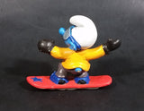 1997 Schleich Germany Peyo Puffo Smurf Snowboarder 2 3/8" PVC Figurine - Made in Portugal