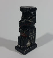Pacific Northwest Aboriginal Small Black Eagle Carved 3 1/2" Wood Totem Pole Signed E.F.W. - Treasure Valley Antiques & Collectibles