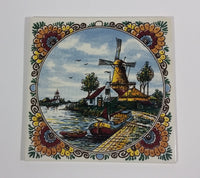 Rare 1960s Delft Polychrome Holland Handpainted Colored Windmill, Cottage, and Shoreline Ceramic Tile - Treasure Valley Antiques & Collectibles