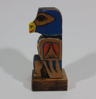 Pacific Northwest Aboriginal Small Colored Eagle Carved 4 1/2" Wood Totem Pole Signed E.F.W. - Treasure Valley Antiques & Collectibles