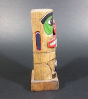 Pacific Northwest Aboriginal Small Colored Beaver Animal Carved 5 1/2" Wood Totem Pole Signed E.F.W. - Treasure Valley Antiques & Collectibles