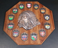 Vintage A & F Canada Native Aboriginal Chief w/ Provinces & Territories Wood Plaque Wall Hanging - Treasure Valley Antiques & Collectibles