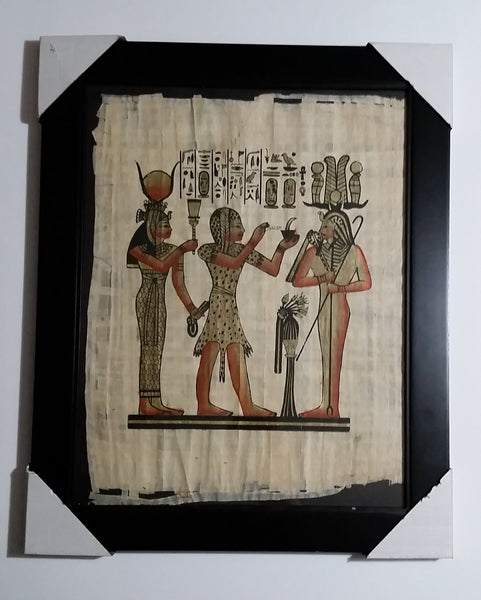Egyptian Painting on Papyrus Paper 17" x 21" Framed with Original Cardboard Packaging - Treasure Valley Antiques & Collectibles