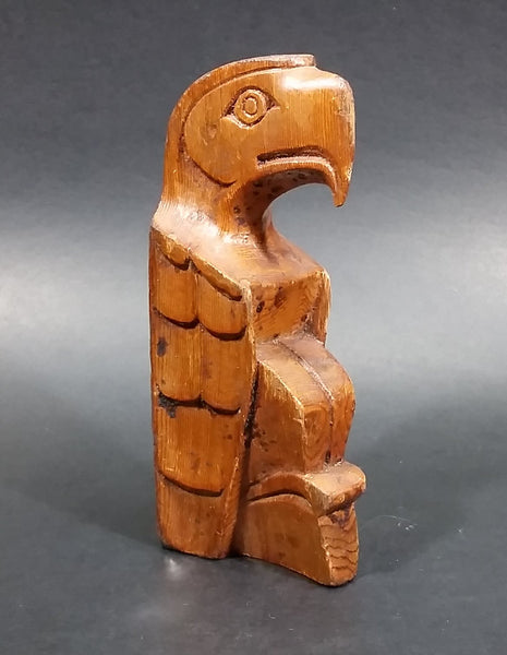 Pacific Northwest Aboriginal Small Glossed Eagle Carved 5 1/2" Wood Totem Pole Signed E.F.W. - Treasure Valley Antiques & Collectibles