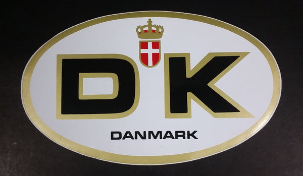 D K Danmark (Denmark) Crown and Shield White Oval Sticker Travel Collectible - Treasure Valley Antiques & Collectibles