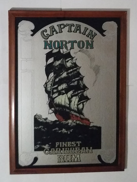Vintage Large Captain Norton Finest Caribbean Rum Ship 34" x 24" Wood Framed Pub Mirror - Treasure Valley Antiques & Collectibles