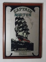 Vintage Large Captain Norton Finest Caribbean Rum Ship 34" x 24" Wood Framed Pub Mirror - Treasure Valley Antiques & Collectibles